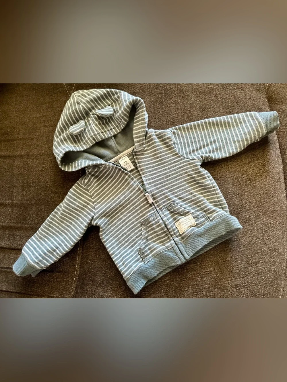 Carter's Blue Striped Hoodie, Bear Print Bodysuit & Navy Pants Set